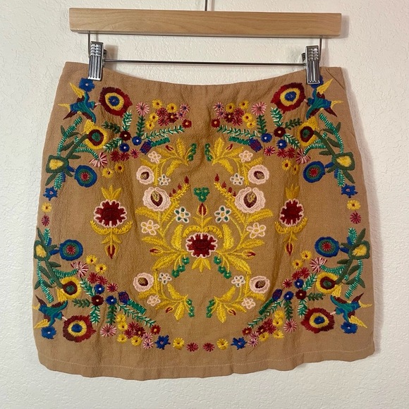 Umgee Dresses & Skirts - Umgee Cororful Embroidered Floral Boho Paisley Skirt Tan Mini A-Line size M
